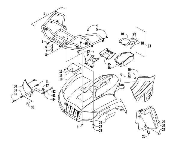 Parts Diagram for Arctic Cat 2007 700 EFI AUTOMATIC TRANSMISSION 4X4 FIS ATV FRONT BODY PANEL ASSEMBLY