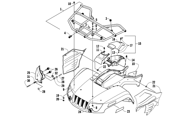 Parts Diagram for Arctic Cat 2007 400 MANUAL TRANSMISSION 4X4 FIS ATV FRONT BODY PANEL ASSEMBLY