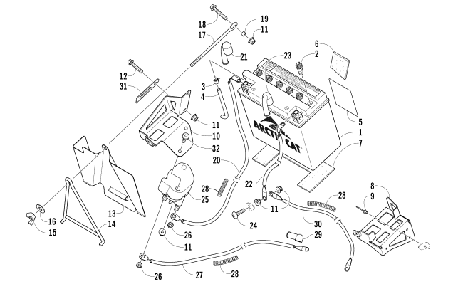 Parts Diagram for Arctic Cat 2007 F6 EFI LXR SNOWMOBILE BATTERY AND TRAY ASSEMBLY