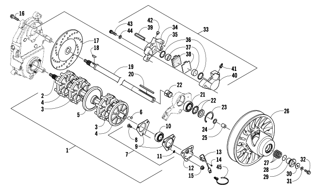 Parts Diagram for Arctic Cat 2007 BEARCAT WIDE TRACK TURBO SNOWMOBILE DRIVE TRAIN SHAFTS AND BRAKE ASSEMBLIES