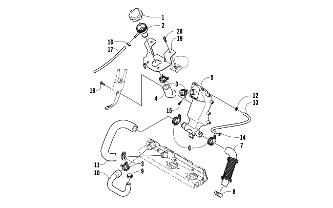 Parts Diagram for Arctic Cat 2008 F5 EFI LXR SNOWMOBILE COOLING ASSEMBLY