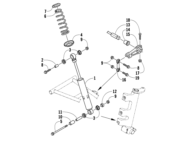 Parts Diagram for Arctic Cat 2007 PANTHER 570 SNOWMOBILE SHOCK ABSORBER AND SWAY BAR ASSEMBLY