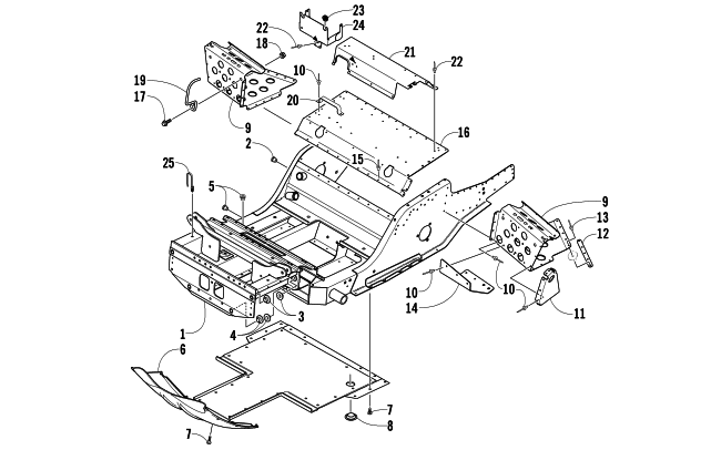Parts Diagram for Arctic Cat 2007 BEARCAT WIDE TRACK TURBO SNOWMOBILE FRONT FRAME AND FOOTREST ASSEMBLY