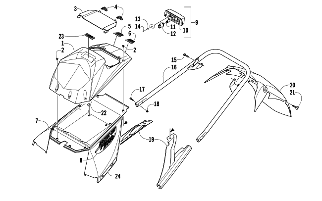 Parts Diagram for Arctic Cat 2007 F1000 EFI SNOWMOBILE REAR BUMPER, STORAGE BOX, AND TAILLIGHT ASSEMBLY