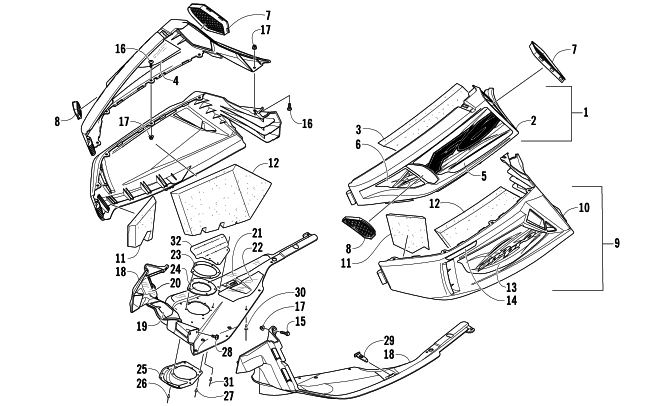 Parts Diagram for Arctic Cat 2007 F6 EFI SNO PRO SNOWMOBILE SKID PLATE AND SIDE PANEL ASSEMBLY