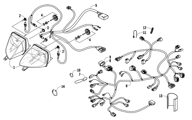 Parts Diagram for Arctic Cat 2007 F1000 EFI LXR SNOWMOBILE HEADLIGHT AND WIRING ASSEMBLIES