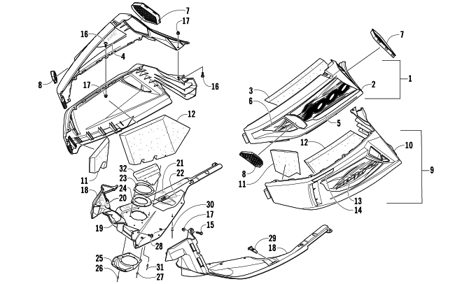 Parts Diagram for Arctic Cat 2007 F1000 EFI SNO PRO SNOWMOBILE SKID PLATE AND SIDE PANEL ASSEMBLY