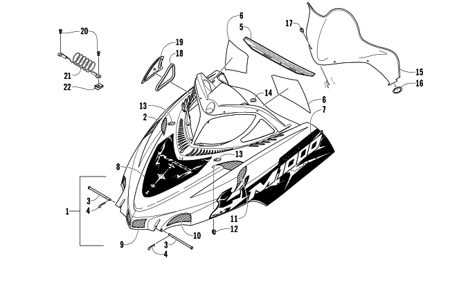 Parts Diagram for Arctic Cat 2007 M1000 EFI 162 SNOWMOBILE HOOD AND WINDSHIELD ASSEMBLY