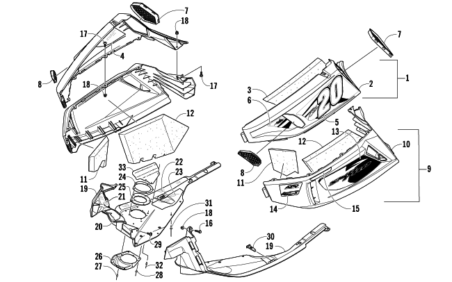 Parts Diagram for Arctic Cat 2007 F8 EFI SNO PRO LIMITED EDITION SNOWMOBILE SKID PLATE AND SIDE PANEL ASSEMBLY