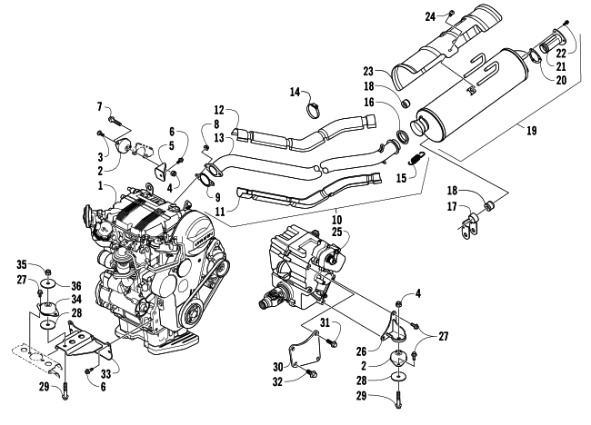 Parts Diagram for Arctic Cat 2007 700 AUTOMATIC TRANSMISSION 4X4 DIESEL ATV ENGINE AND EXHAUST