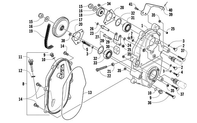 Parts Diagram for Arctic Cat 2007 AC 600 MODIFIED SNO PRO SNOWMOBILE DRIVE/DROPCASE ASSEMBLY
