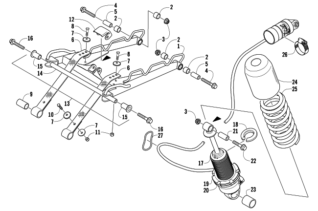 Parts Diagram for Arctic Cat 2007 AC 600 MODIFIED SNO PRO SNOWMOBILE REAR SUSPENSION FRONT ARM ASSEMBLY