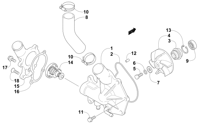 Parts Diagram for Arctic Cat 2011 M8 153 SNO PRO SNOWMOBILE WATER PUMP AND THERMOSTAT