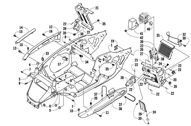 Parts Diagram for Arctic Cat 2007 M1000 EFI 153 SNOWMOBILE FRONT FRAME AND FOOTREST ASSEMBLY