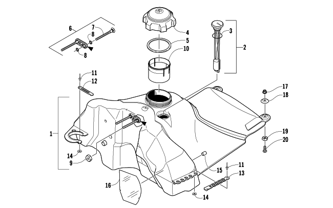 Parts Diagram for Arctic Cat 2007 M1000 EFI 162 SNOWMOBILE GAS TANK ASSEMBLY