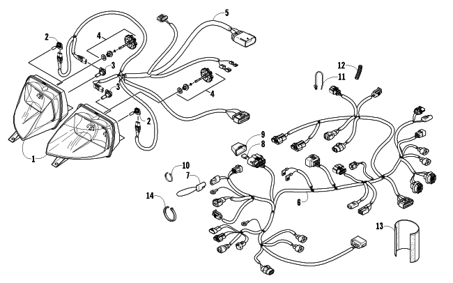Parts Diagram for Arctic Cat 2007 F8 EFI LXR SNOWMOBILE HEADLIGHT AND WIRING ASSEMBLIES