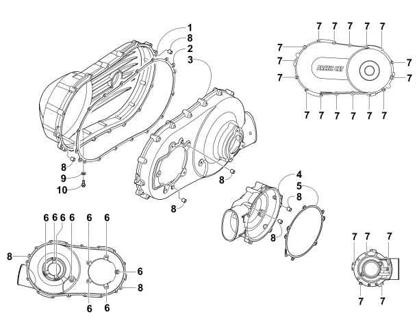 Parts Diagram for Arctic Cat 2010 TRV 1000 CRUISER ATV CLUTCH SIDE ENGINE COVERS