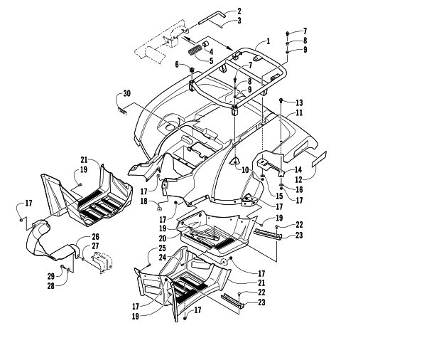 Parts Diagram for Arctic Cat 2007 700 AUTOMATIC TRANSMISSION 4X4 DIESEL ATV REAR BODY PANEL ASSEMBLY