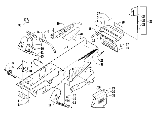 Parts Diagram for Arctic Cat 2008 AC 120 SNOWMOBILE CHASSIS, FOOTREST, AND REAR BUMPER ASSEMBLY