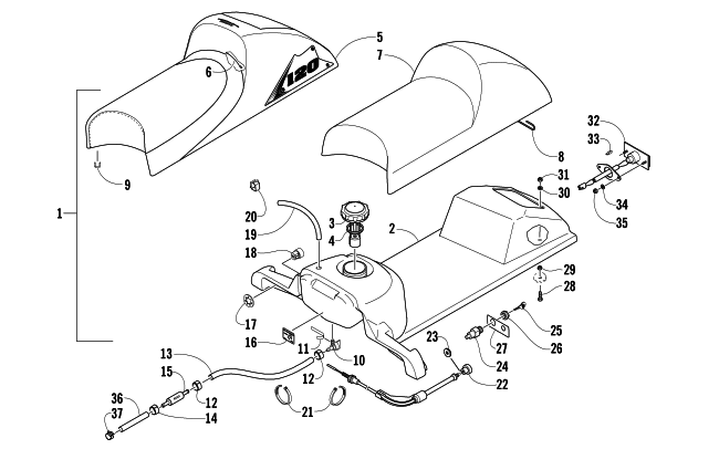 Parts Diagram for Arctic Cat 2008 AC 120 SNOWMOBILE GAS TANK, SEAT, AND TAILLIGHT ASSEMBLY