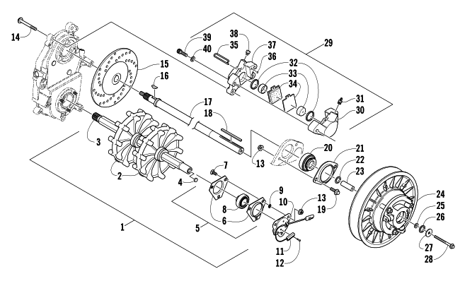 Parts Diagram for Arctic Cat 2008 T660 TOURING SNOWMOBILE DRIVE TRAIN SHAFTS AND BRAKE ASSEMBLIES