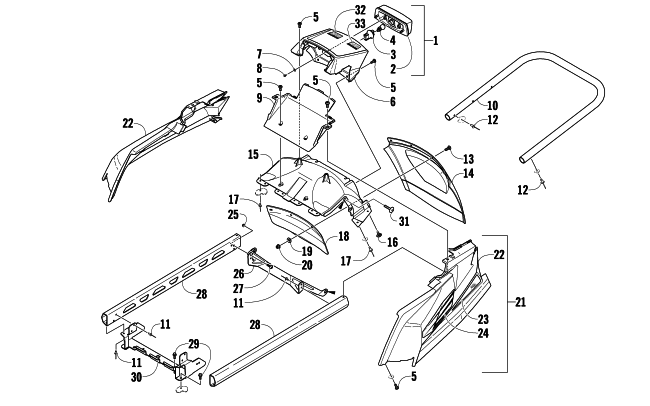 Parts Diagram for Arctic Cat 2008 T500 SNOWMOBILE REAR BUMPER, RACK RAIL, SNOWFLAP, AND TAILLIGHT ASSEMBLY