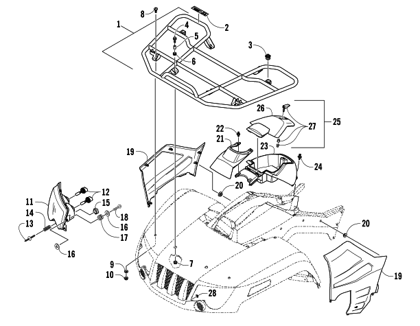 Parts Diagram for Arctic Cat 2008 400 AUTOMATIC TRANSMISSION 4X4 FIS ATV FRONT RACK AND HEADLIGHT ASSEMBLIES