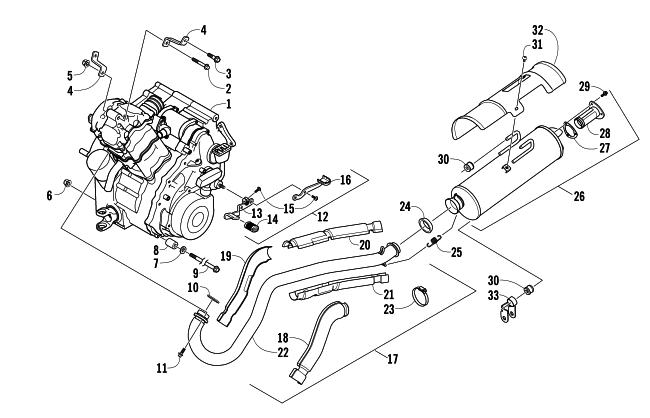 Parts Diagram for Arctic Cat 2008 500 MANUAL TRANSMISSION 4X4 FIS ATV ENGINE AND EXHAUST