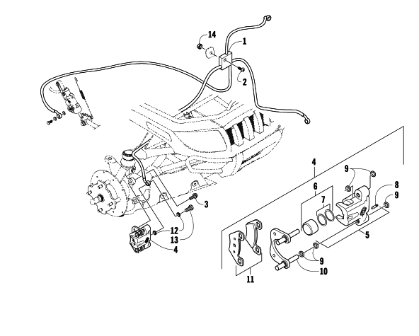 Parts Diagram for Arctic Cat 2008 700 AUTOMATIC TRANSMISSION 4X4 DIESEL ATV HYDRAULIC BRAKE ASSEMBLY