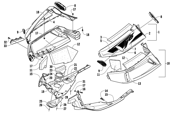 Parts Diagram for Arctic Cat 2008 F6 EFI LXR SNOWMOBILE SKID PLATE AND SIDE PANEL ASSEMBLY