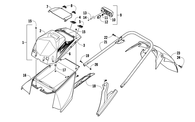 Parts Diagram for Arctic Cat 2008 F6 EFI SNOWMOBILE REAR BUMPER, STORAGE BOX, AND TAILLIGHT ASSEMBLY