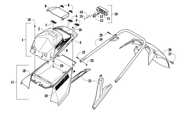 Parts Diagram for Arctic Cat 2008 F6 EFI LXR SNOWMOBILE REAR BUMPER, STORAGE BOX, AND TAILLIGHT ASSEMBLY