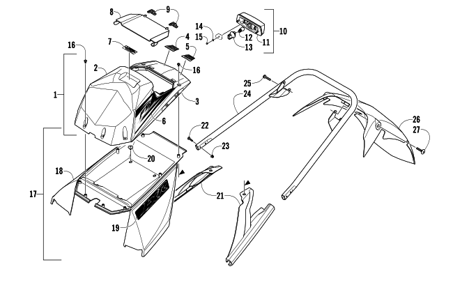 Parts Diagram for Arctic Cat 2008 F5 EFI LXR SNOWMOBILE REAR BUMPER, STORAGE BOX, AND TAILLIGHT ASSEMBLY