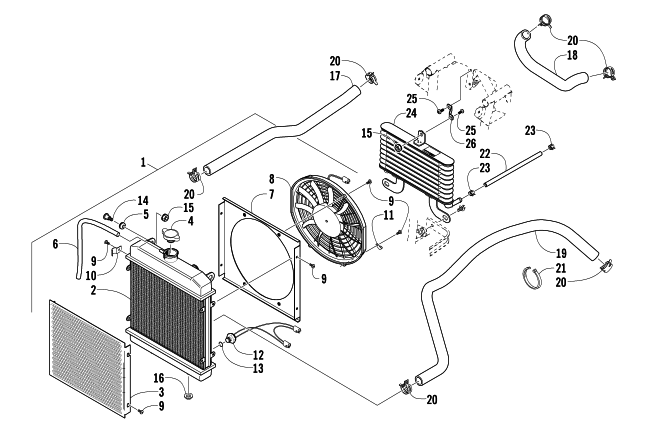 Parts Diagram for Arctic Cat 2007 650 H1 AUTOMATIC TRANSMISSION 4X4 TRV LE ATV COOLING ASSEMBLY (VIN: 4UF07ATV17T236134 and above)