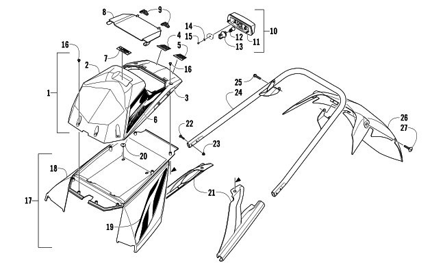 Parts Diagram for Arctic Cat 2008 F8 EFI SNO PRO SNOWMOBILE REAR BUMPER, STORAGE BOX, AND TAILLIGHT ASSEMBLY