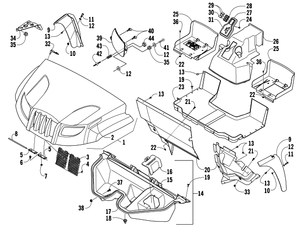 Parts Diagram for Arctic Cat 2008 PROWLER XT 650 H1 AUTOMATIC 4X4 ATV FRONT BODY PANEL ASSEMBLY