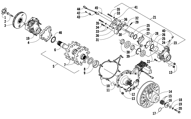 Parts Diagram for Arctic Cat 2008 CROSSFIRE 800 EFI SNO PRO LIMITED EDITION SNOWMOBILE DRIVE TRAIN SHAFT AND BRAKE ASSEMBLIES