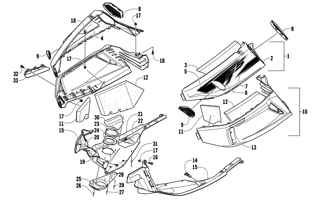 Parts Diagram for Arctic Cat 2008 F5 EFI LXR SNOWMOBILE SKID PLATE AND SIDE PANEL ASSEMBLY