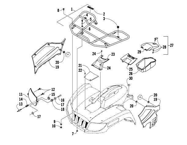 Parts Diagram for Arctic Cat 2008 650 H1 AUTOMATIC TRANSMISSION 4X4 TRV ATV FRONT RACK AND HEADLIGHT ASSEMBLIES