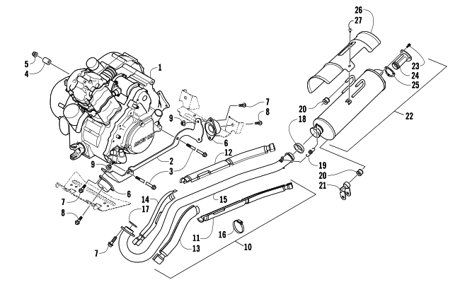 Parts Diagram for Arctic Cat 2008 650 H1 AUTOMATIC TRANSMISSION 4X4 TRV ATV ENGINE AND EXHAUST