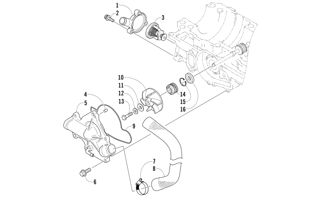 Parts Diagram for Arctic Cat 2008 F5 EFI LXR SNOWMOBILE WATER PUMP AND THERMOSTAT