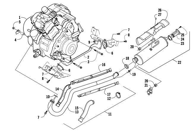 Parts Diagram for Arctic Cat 2008 500 AUTOMATIC TRANSMISSION 4X4 TRV ATV ENGINE AND EXHAUST