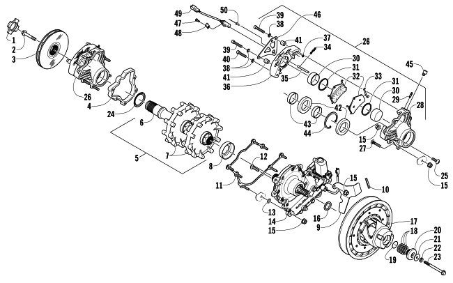 Parts Diagram for Arctic Cat 2008 F1000 EFI SNO PRO LIMITED EDITION SNOWMOBILE DRIVE TRAIN SHAFT AND BRAKE ASSEMBLIES
