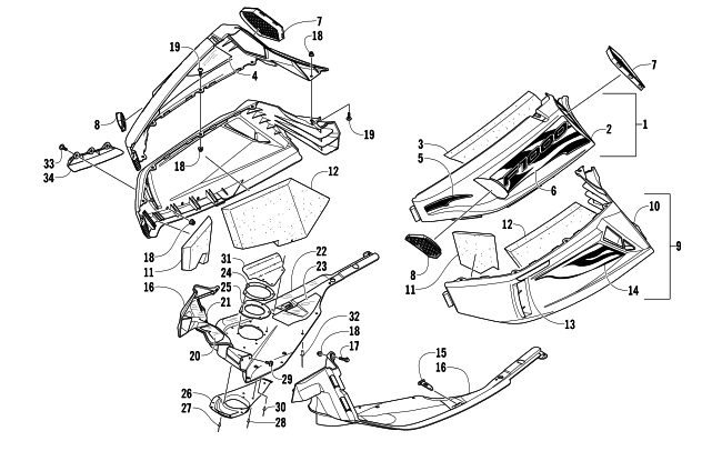 Parts Diagram for Arctic Cat 2008 F1000 EFI SNO PRO LXR SNOWMOBILE SKID PLATE AND SIDE PANEL ASSEMBLY