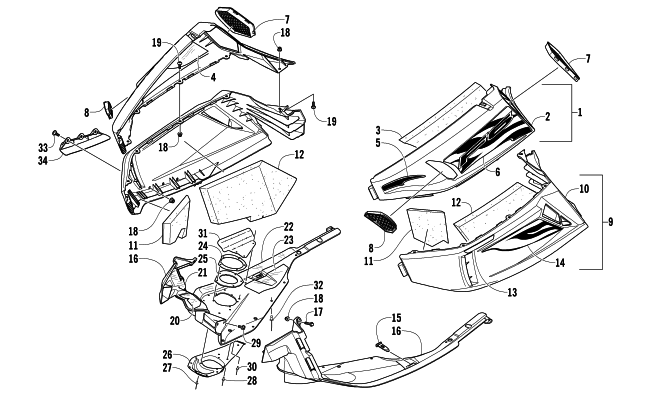 Parts Diagram for Arctic Cat 2008 F6 EFI SNO PRO SNOWMOBILE SKID PLATE AND SIDE PANEL ASSEMBLY