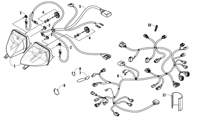 Parts Diagram for Arctic Cat 2008 F1000 EFI SNOWMOBILE HEADLIGHT AND WIRING ASSEMBLIES
