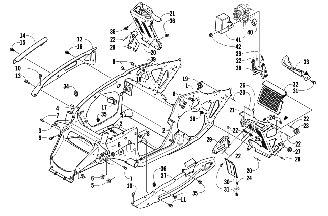 Parts Diagram for Arctic Cat 2008 CROSSFIRE 800 EFI SNO PRO LIMITED EDITION SNOWMOBILE FRONT FRAME AND FOOTREST ASSEMBLY