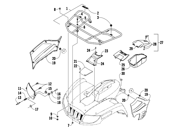 Parts Diagram for Arctic Cat 2008 650 H1 AUTOMATIC TRANSMISSION 4X4 FIS ATV FRONT RACK AND HEADLIGHT ASSEMBLIES
