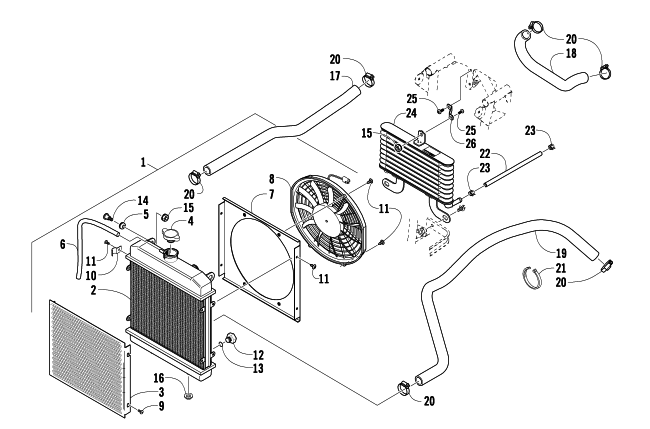 Parts Diagram for Arctic Cat 2010 700 TRV ATV COOLING ASSEMBLY