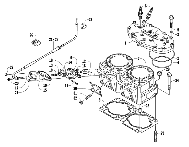 Parts Diagram for Arctic Cat 2011 CFR1000 SNOWMOBILE CYLINDER AND HEAD ASSEMBLY